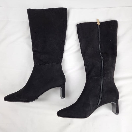 Women's Size 6 Black Boots Mid-Calf Over the Knee 2 Inch Block Heel Side Zipper