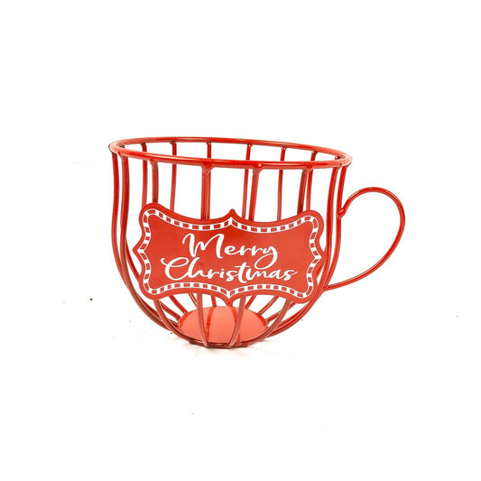 Red Wire Teacup Basket Merry Christmas Holiday Decor Candy Holder