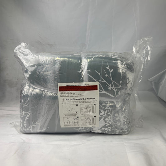 King Comforter Grey White Floral Branch Reversible Bedding Set Vacuum Sealed