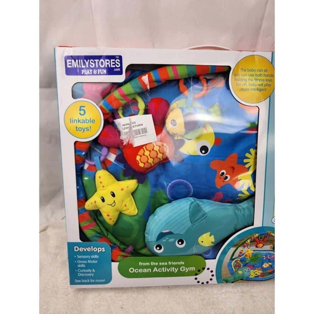 EMILYSTORES Baby Activity Play Gym Mat, Tummy Time, Ocean Park Theme with 4 Toys