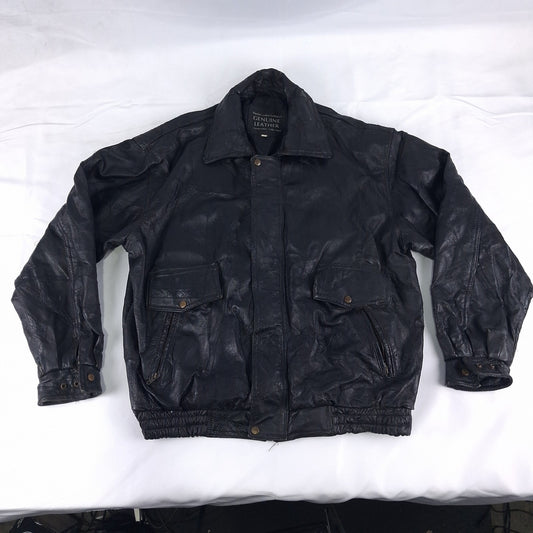 Napoline Leather Outfitter Men's Black Genuine Leather Bomber Jacket 2XL Classic