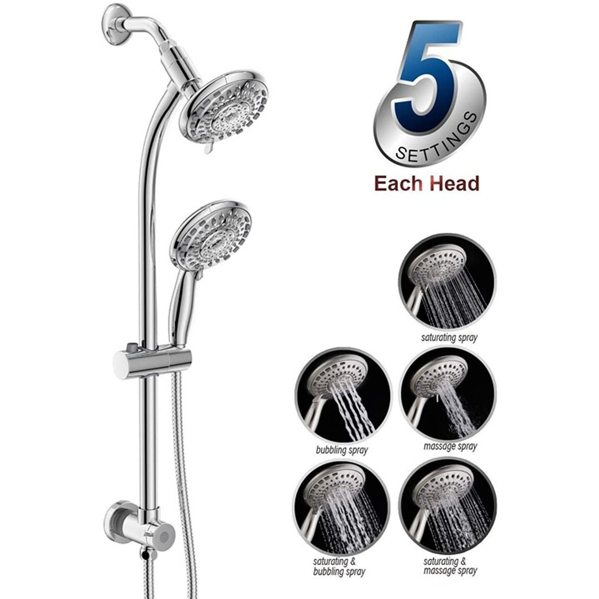 Chrome 5" Handheld Showerhead & Rain Shower Combination Shower Head
