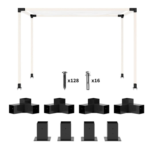 Outsunny 8PCS Pergola Kit Bracket Set 3 & 4-Way Corner Brackets 4x4 Lumber Post