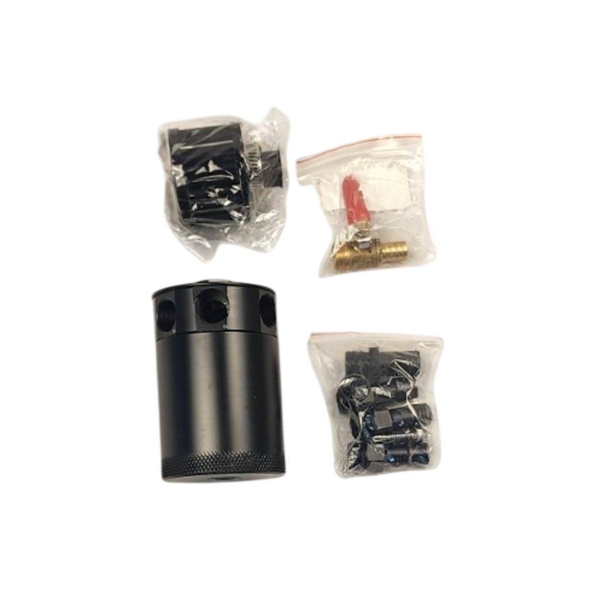 Black Aluminum 3-Port Oil Catch Can Air-Oil Separator Baffled Reservoir & Drain