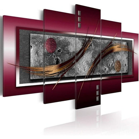 40"x20" 5 Panel Abstract Canvas Wall Art Burgundy Elegance Framed Picture Set