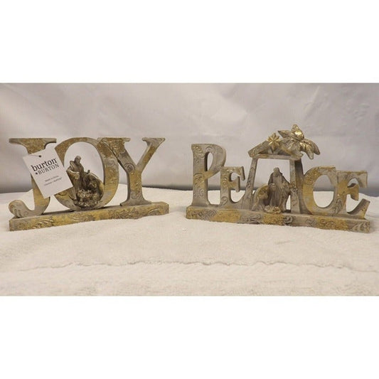 Christmas Nativity Scenes in Peace and Joy Signs, Set of 2