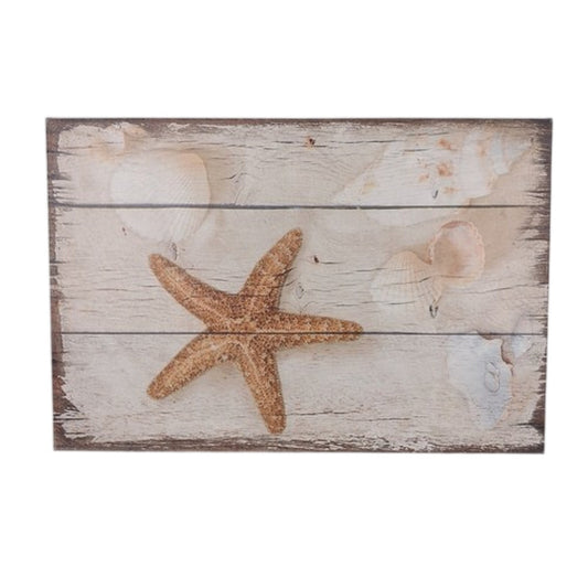 Coastal Starfish Seashells Wood Plank Canvas Wall Art Decor 24x16