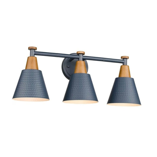Title FEMILA 3-Light Modern Bathroom Vanity Light - Dark Blue Hammered Metal Shades
