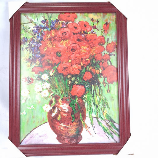 Large Framed Canvas Art Print Red Poppies Flowers Vase Impressionist Decor 28x22