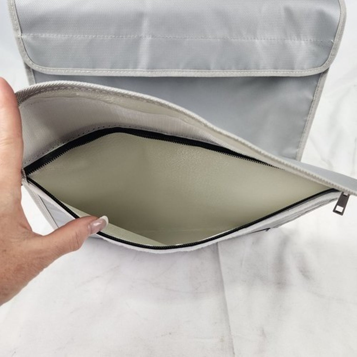 Fireproof Document Bag Set Large File Organizer & Small Money Pouch Silver