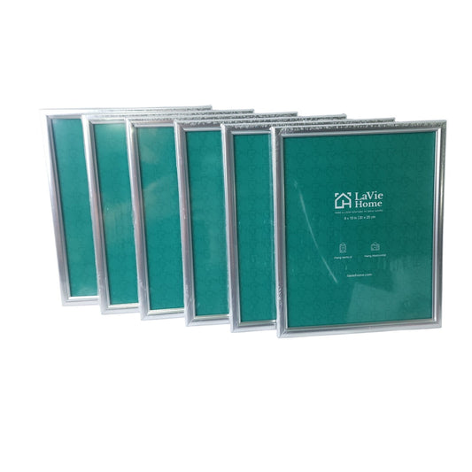 LeVie Home 8x10 Picture Frames 6 Pack Silver Glass Tabletop Wall Mount Display