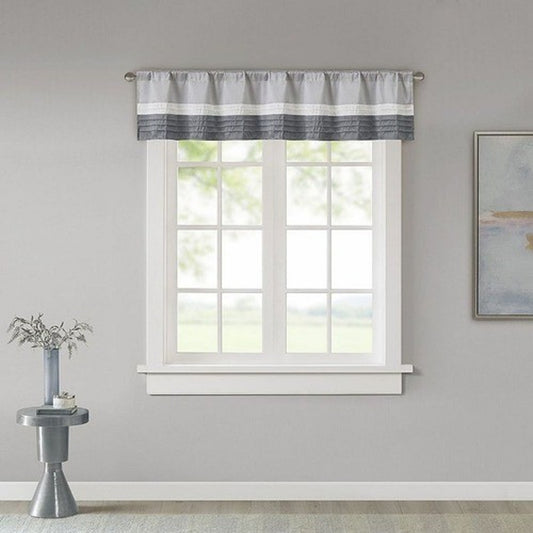 Madison Park Salem 18x50 Gray Polyoni Pintuck Stripe Window Valance Rod Pocket