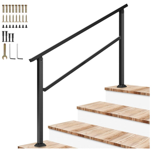 VIVOSUN 4-Step Stair Handrail 54"x36" Wrought Iron Porch Railing Black