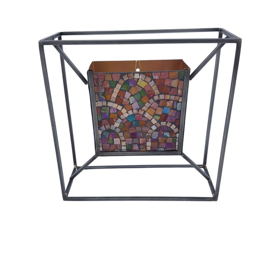 Mosaic Waves Wall Sconce 9" Square Glass & Iron Candle Holder Modern Decor