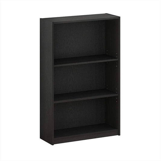 Furinno Jaya 3-Tier Wooden Bookcase, Adjustable Display Storage Shelf, Black