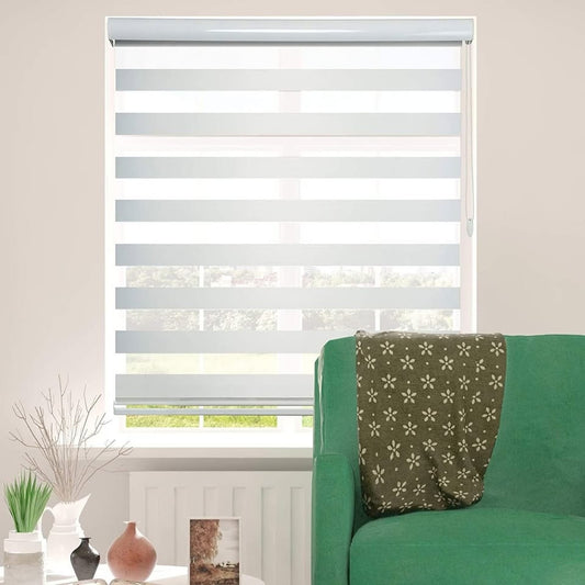 74"Wx 72"L Zebra Shades Window Treatment Privacy Light Filtering w/Cord, White