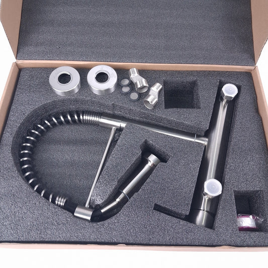 Pull Down Kitchen Sink Faucet Commercial Style Brushed Nickel Single Handle