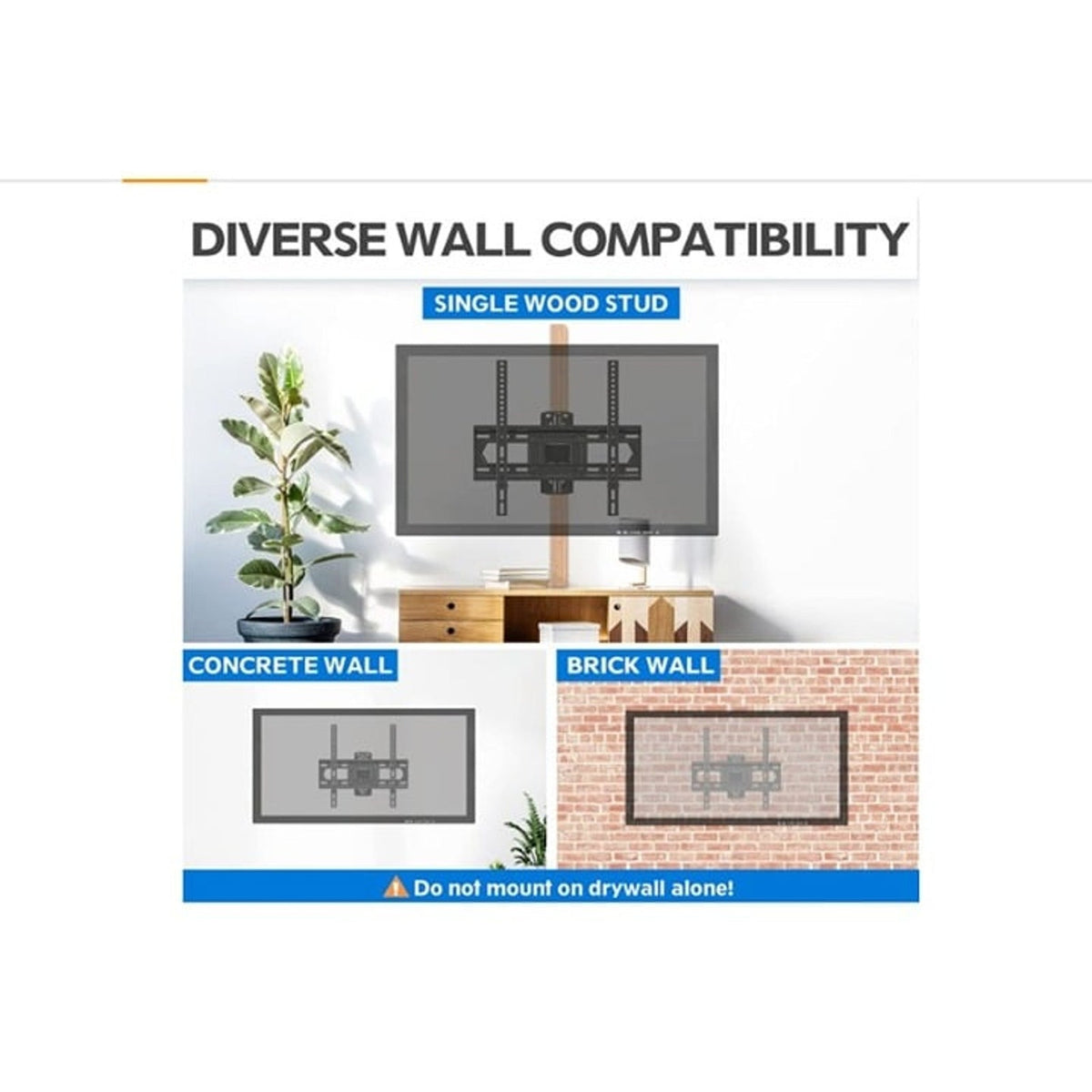 Full Motion TV Wall Mount for 26-55" Monitor, Swivel & Tilt MU0011