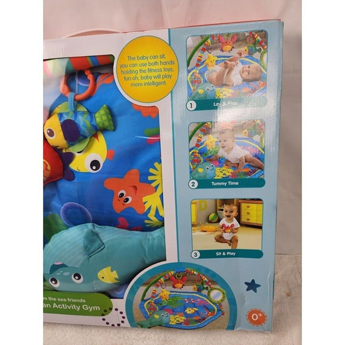 EMILYSTORES Baby Activity Play Gym Mat, Tummy Time, Ocean Park Theme with 4 Toys