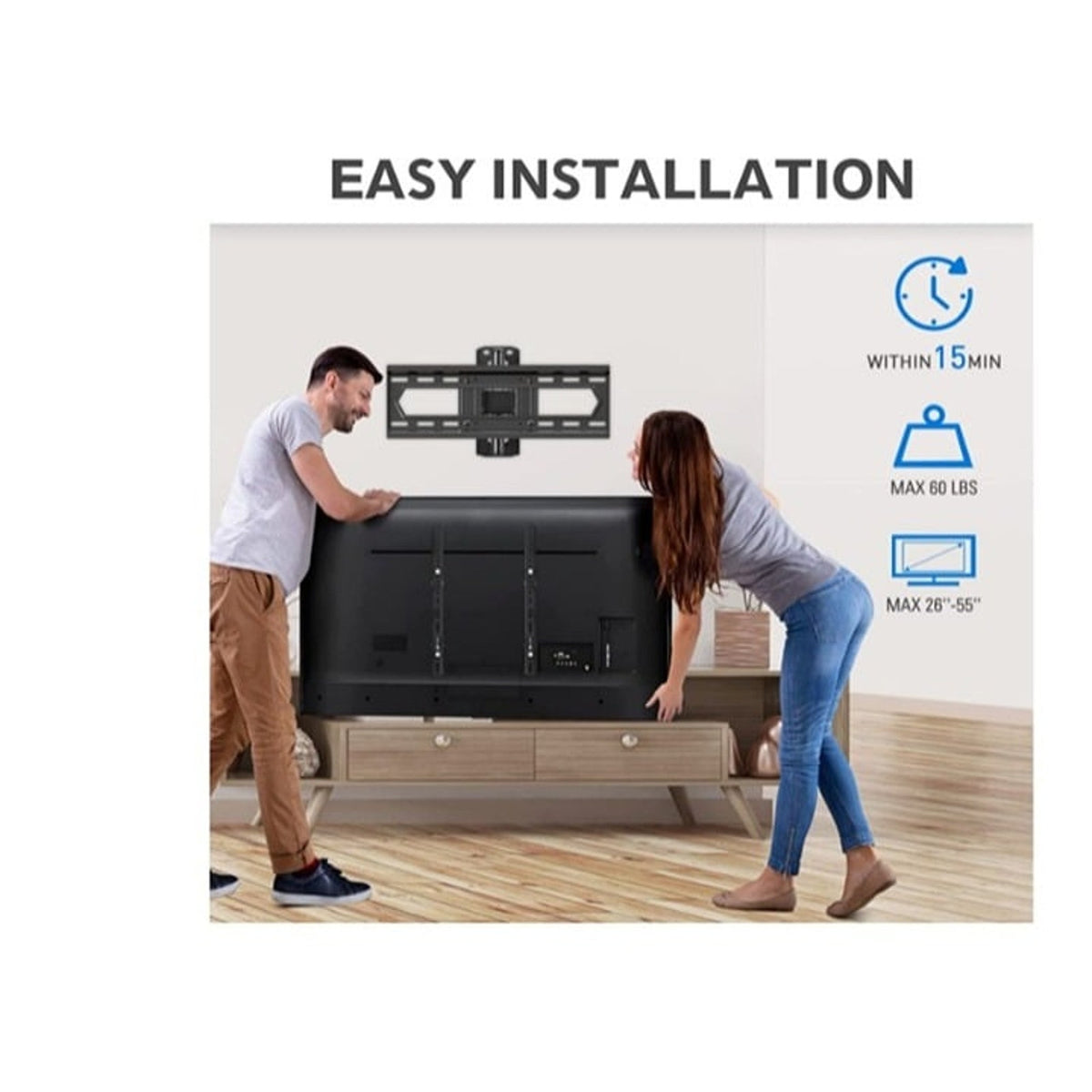 Full Motion TV Wall Mount for 26-55" Monitor, Swivel & Tilt MU0011