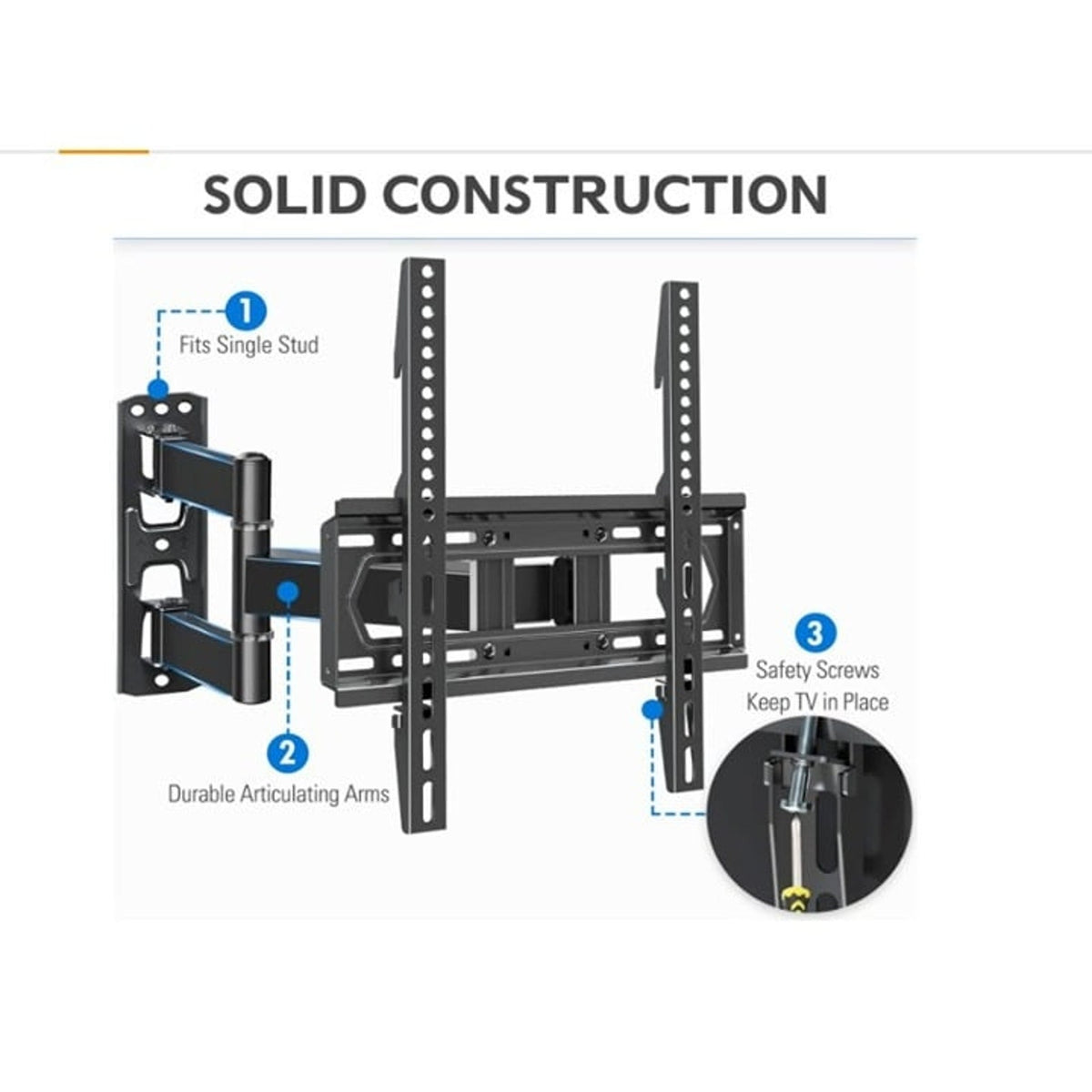 Full Motion TV Wall Mount for 26-55" Monitor, Swivel & Tilt MU0011