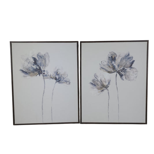 Set of 2 Textured Floral Canvas Wall Art 20x16 White Flower Paintings