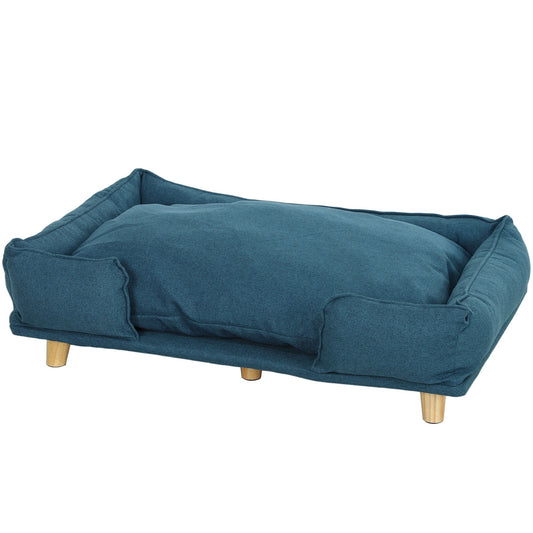 PawHut Raised Dog Couch Bed Comfortable Cushion Wood Legs Indoor Dark Blue Large