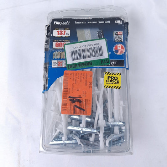 FlipToggle Cobra 425M Heavy Duty 1/2" Drywall Toggle Anchors Screws