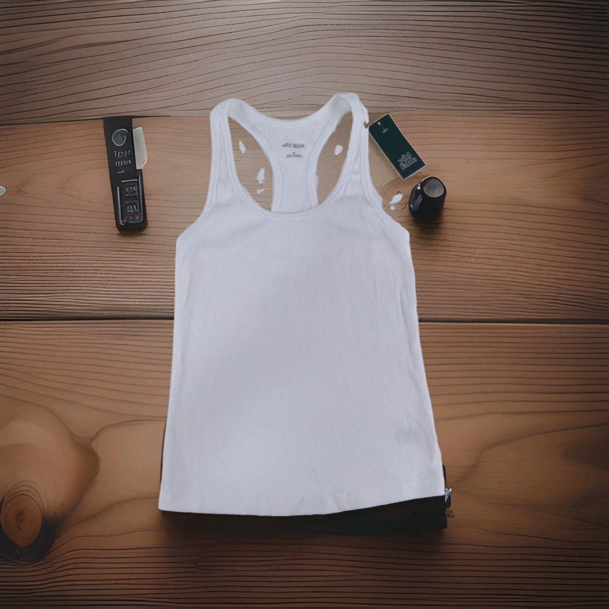 Wild Fable Women's White Ribbed Racerback Tank Top M Cotton Blend NWT