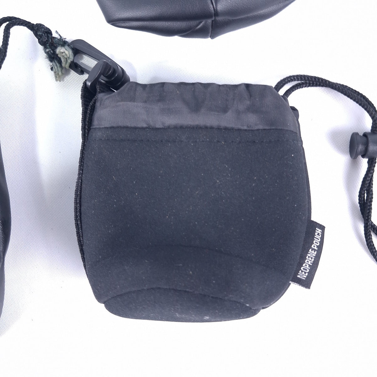 Mixed Lot 4 Black Pouches Zippered Drawstring Faux Leather Neoprene Bags