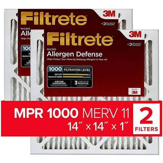 2-Pack Air Filter 14X14X1, MPR 1000, MERV 11, Pleated 1" Micro Allergen Defense