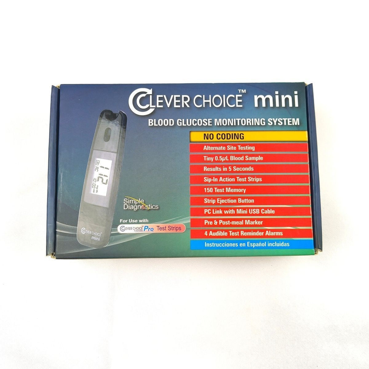 Clever Choice Mini Blood Glucose Meter Diabetic Test Kit Monitor