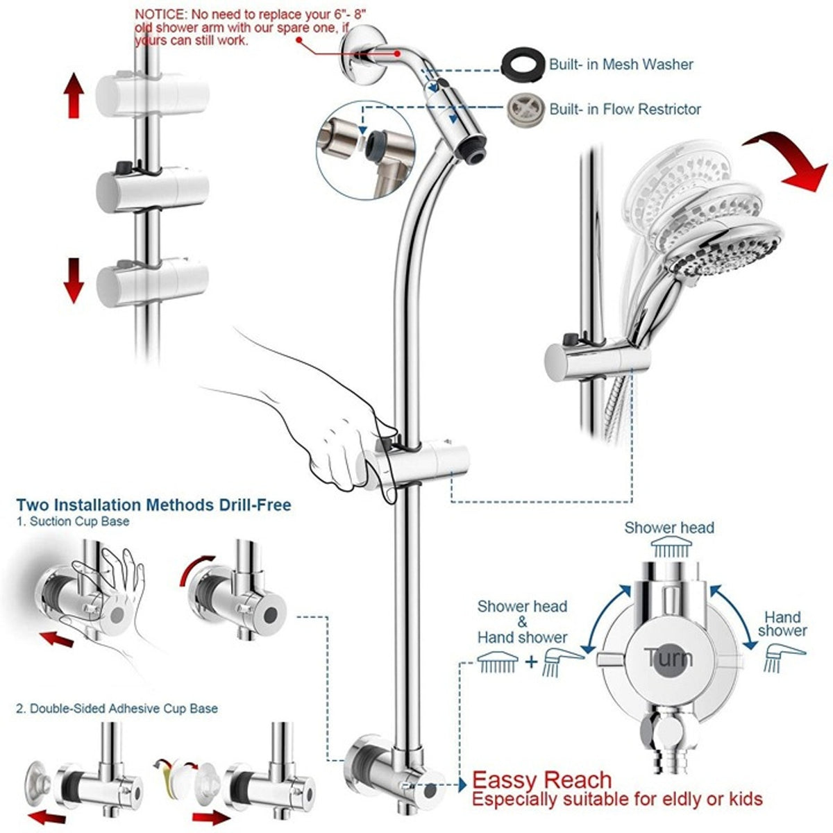 Chrome 5" Handheld Showerhead & Rain Shower Combination Shower Head
