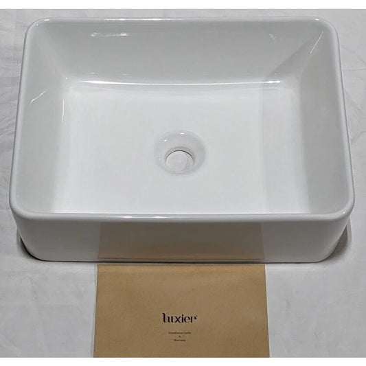 LUXIER 19" Rectangular Bathroom Ceramic Basin White Vessel Sink CS-013 Porcelain