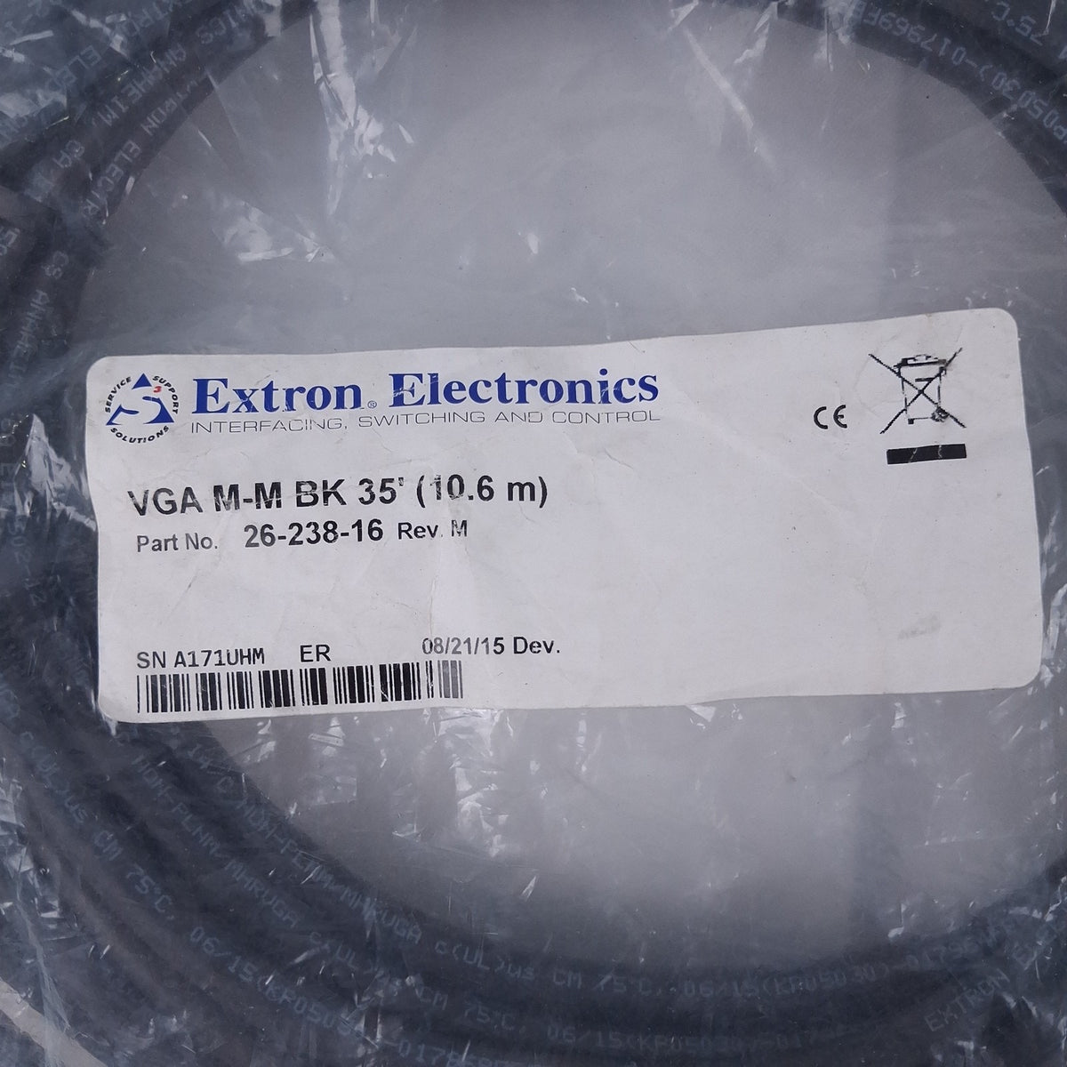 Extron 35ft VGA Cable Male to Male 10.6m Black 15Pin D-Sub Cable 26-238-16 Rev M