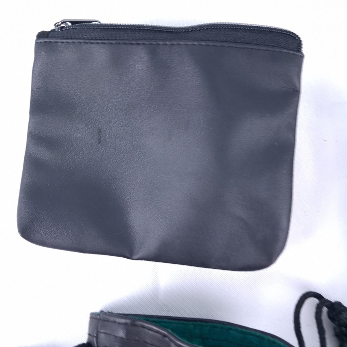 Mixed Lot 4 Black Pouches Zippered Drawstring Faux Leather Neoprene Bags