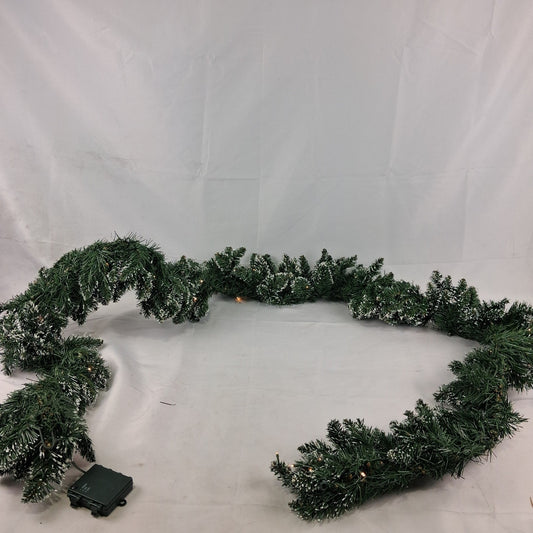 WBHome 9ft Pre-lit Flocked Christmas Garland Snow Dusted Battery Operated Timer