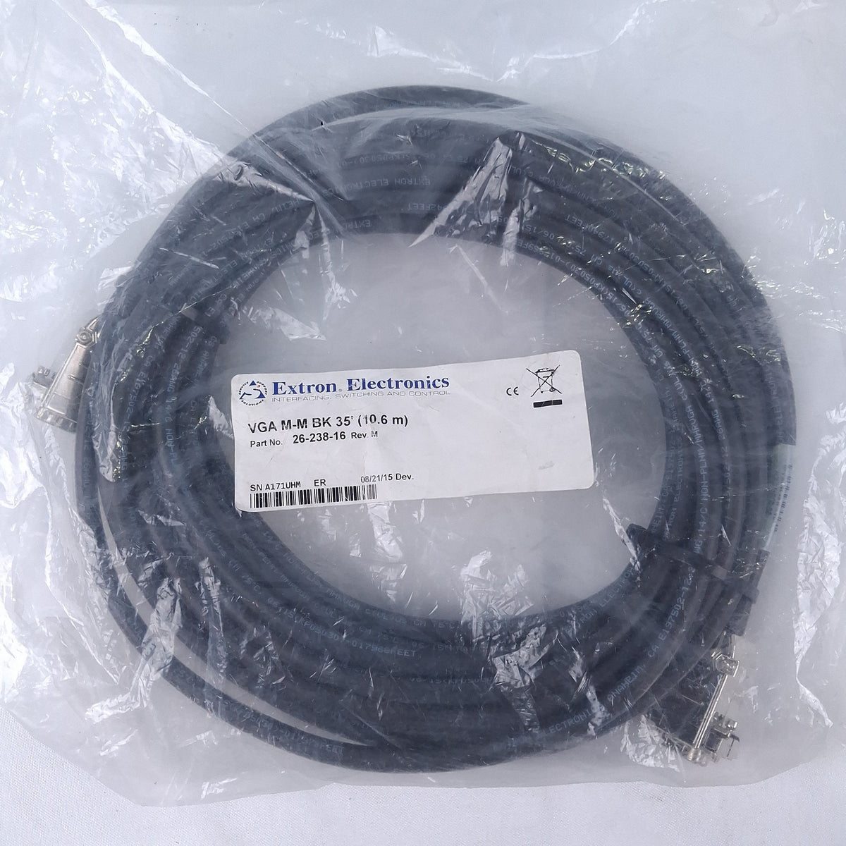 Extron 35ft VGA Cable Male to Male 10.6m Black 15Pin D-Sub Cable 26-238-16 Rev M