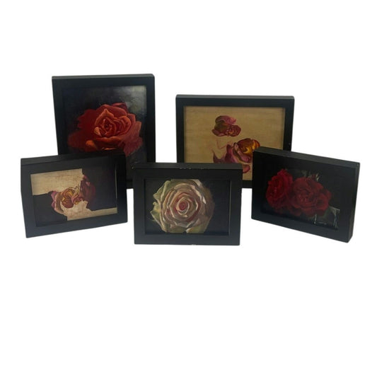 Set of 5 Hand Painted Rose Flower Paintings Framed Floral Wall Art Deco
