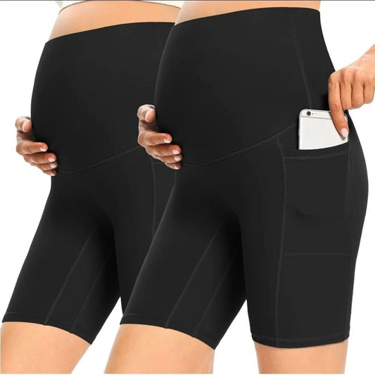 (2) Small 8" Maternity Shorts w/Pockets Over Belly Pregnancy Shorts Athletic