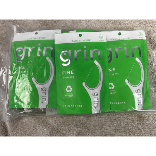 6-Pack Grin Oral Care Fine Flosspyx - Minty - 75ct per pack