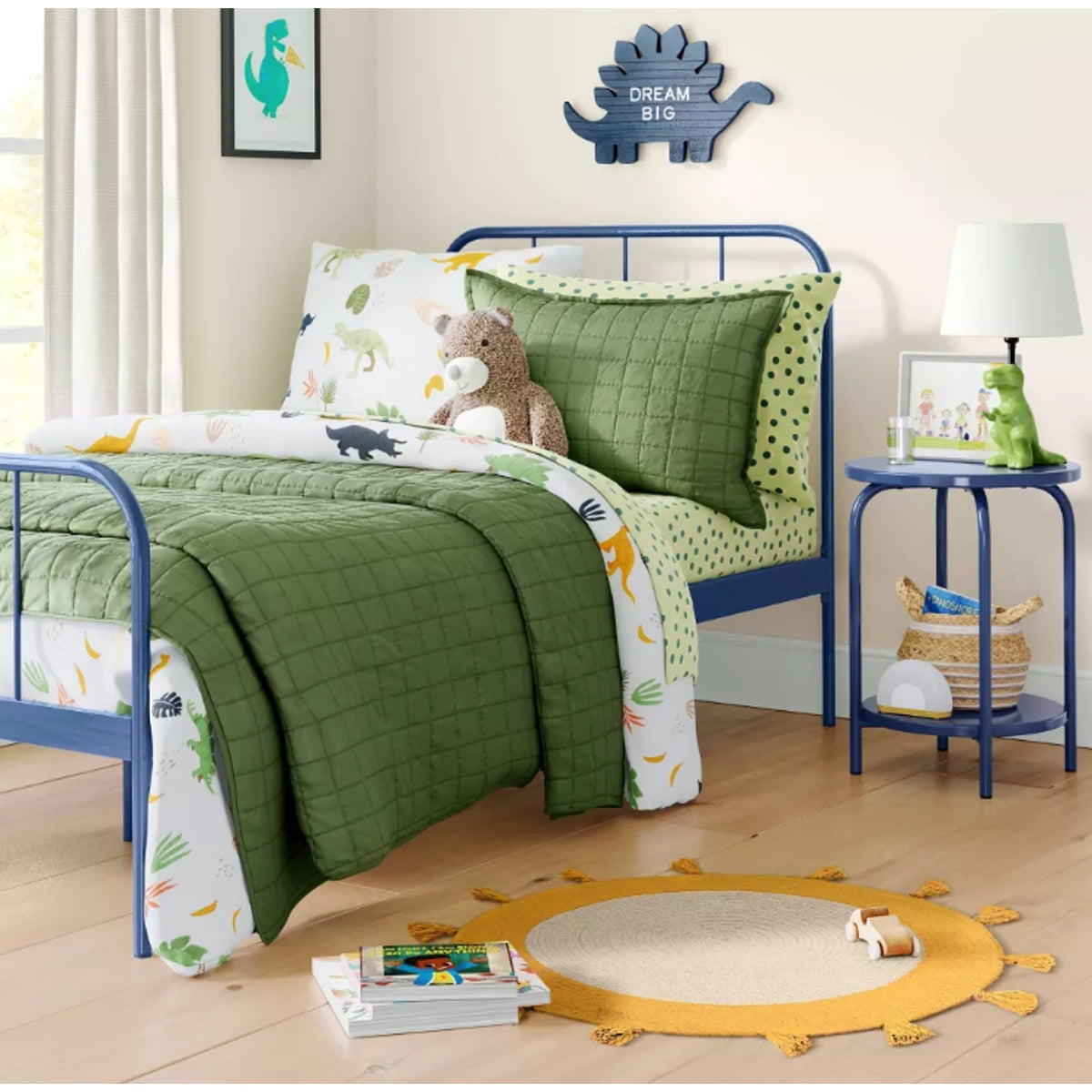 Pillowfort Kids Twin Metal Headboard Bed Frame Blue Boys Girls Curved Modern NEW