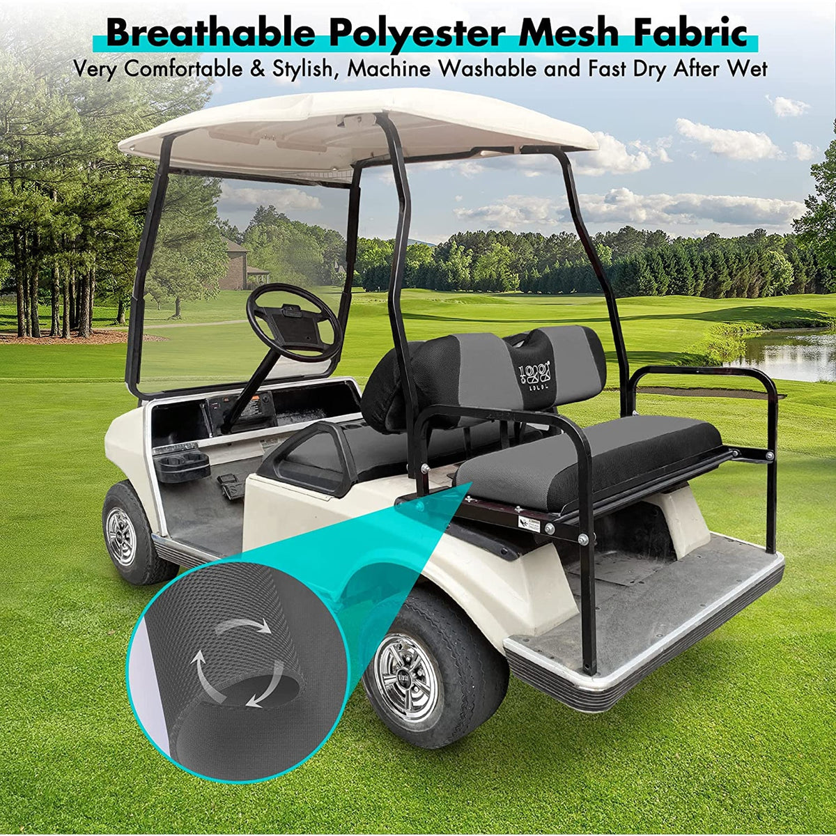 10L0L Golf Cart Front Seat Cover Grey/ Black Mesh EZGO TXT RXV Club Car DS XS