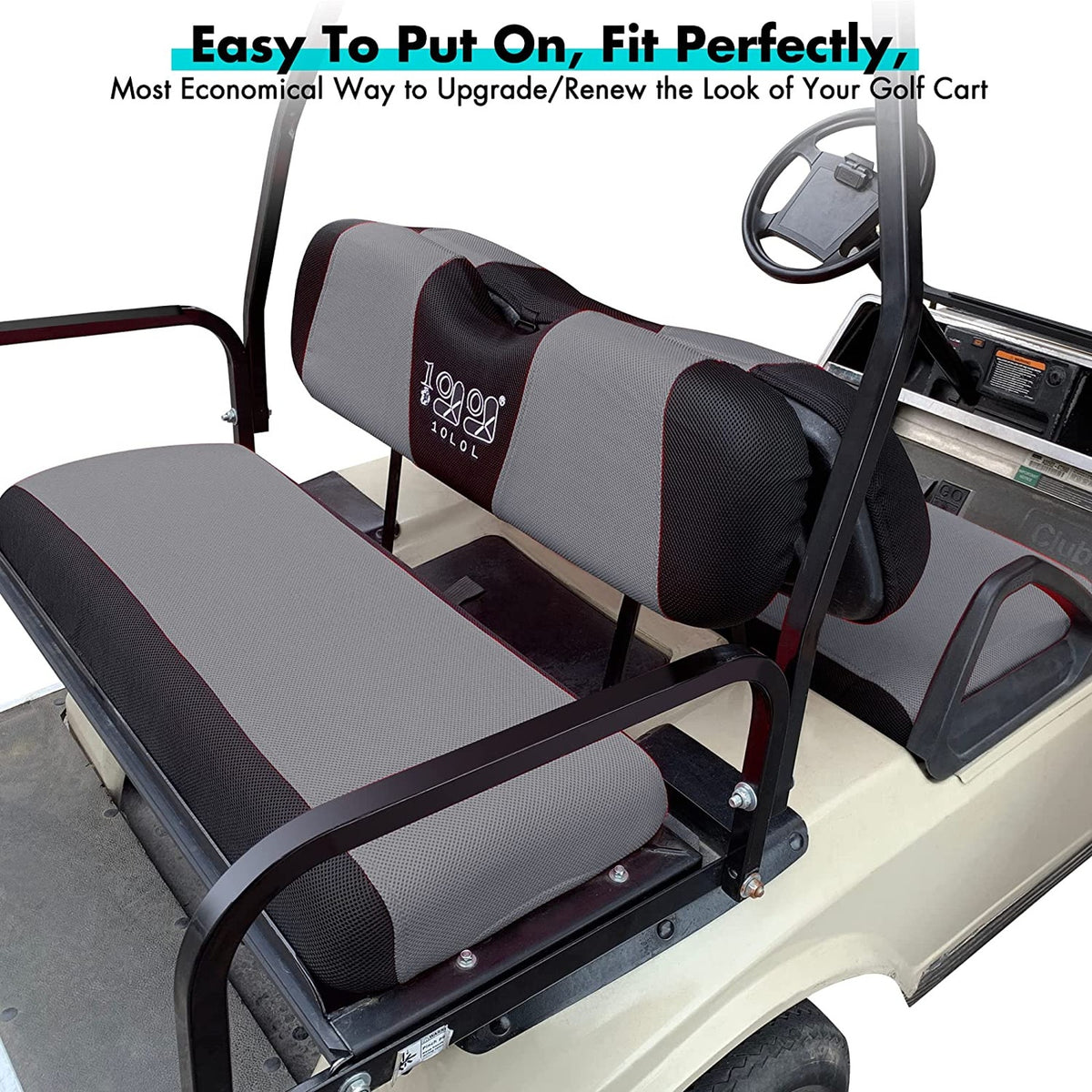 10L0L Golf Cart Front Seat Cover Grey/ Black Mesh EZGO TXT RXV Club Car DS XS