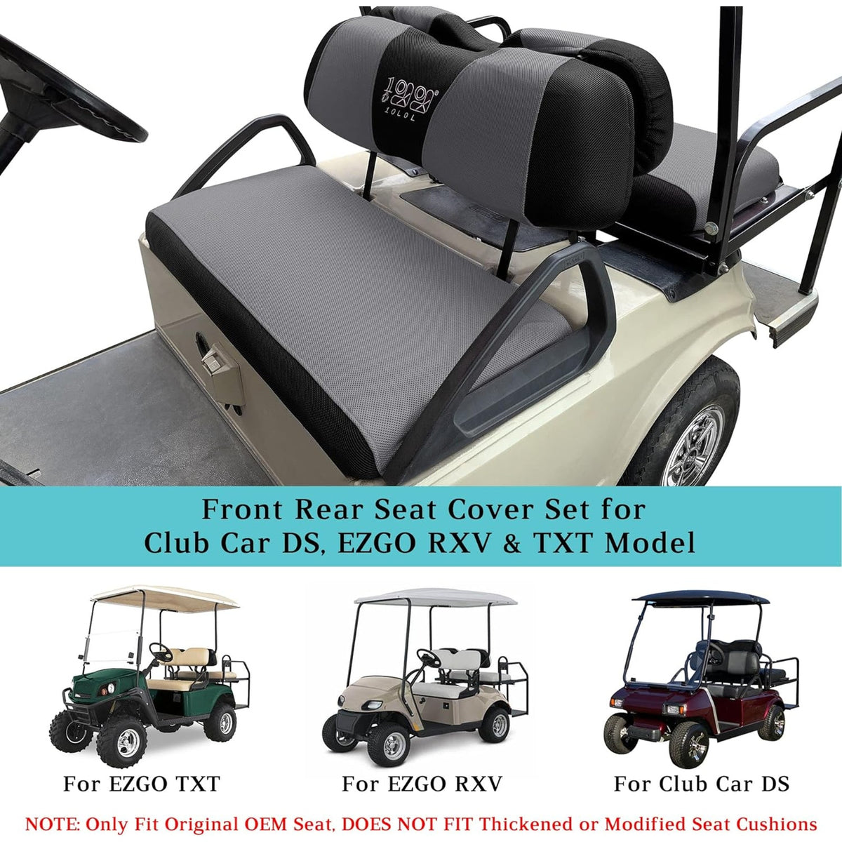 10L0L Golf Cart Front Seat Cover Grey/ Black Mesh EZGO TXT RXV Club Car DS XS