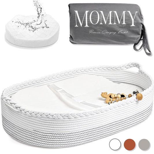 Baby Changing Basket w/ Contoured Foam Pad, Wipe Clean, Waterproof Cover, White
