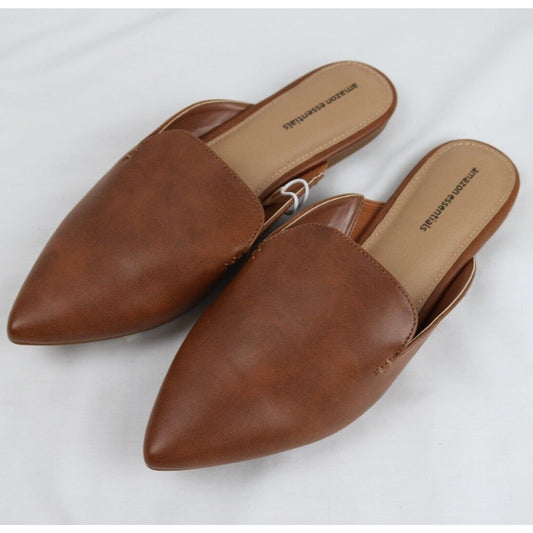 Women's Size 9.5 Molly Pointy Toe Mule Flat Slides Sandals w/ Mini Heel, Tan